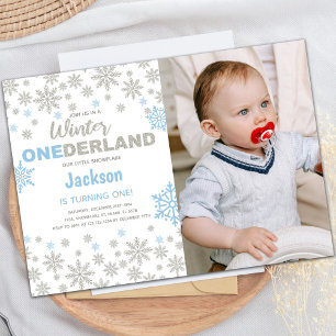 Invitación Foto azul NieveFlake Invierno Cumpleaños Tierra de