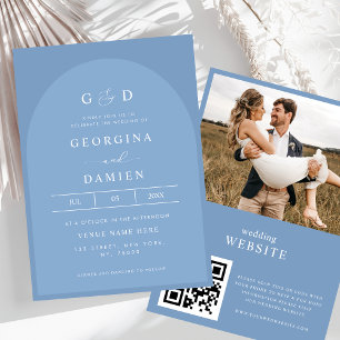 Invitación Foto azul periwinkle todo en un Boda de código QR