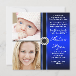 Invitación Foto Azul Real Entonces y Ahora para Cualquier Oca