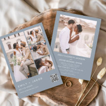 Foto azul turbio Minimalista Código QR Boda blanco