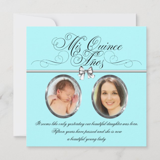 Invitación Foto azul Verde azulada de bonito Quinceanera (Anverso)