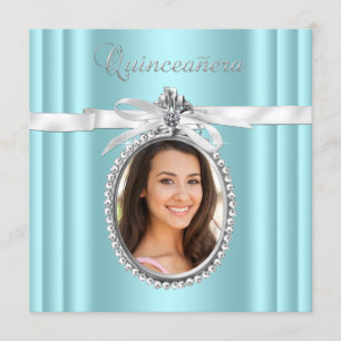 Invitación Foto azul Verde azulada de bonito Quinceanera
