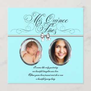 Invitación Foto azul Verde azulada de Bonito Quinceanera