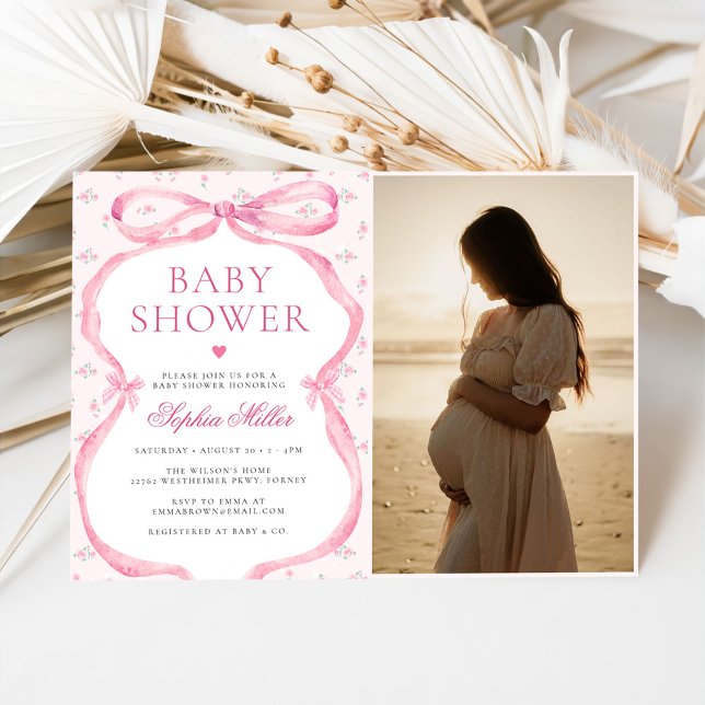 Invitación Foto Baby Shower de Coquette Pink Bow (Subido por el creador)