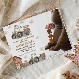 Invitación Foto Baby Shower de Farm Green Tractor