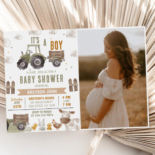 Invitación Foto Baby Shower de Farm Tractor Boy