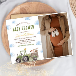 Invitación Foto Baby Shower de Tractor de animales de granja