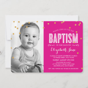 Invitación FOTO BAPTISM adorable purpurina de oro confetti ro