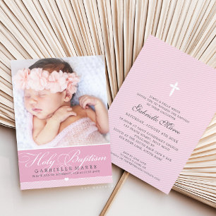 Invitación FOTO BAPTISM elegante caligrafía dulce chica rosa