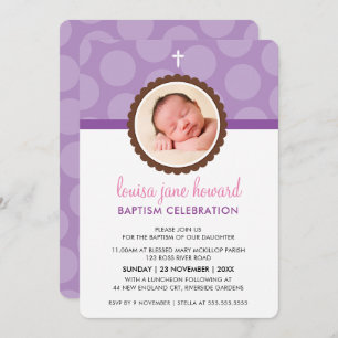 Invitación FOTO BAPTISM INVITE el adorable patrón polka dot p