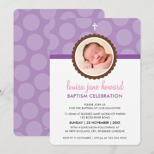 Invitación FOTO BAPTISM INVITE lindo patrón de puntos polka p