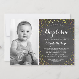 Invitación FOTO BAPTISM lindo mini oro confetti tiza