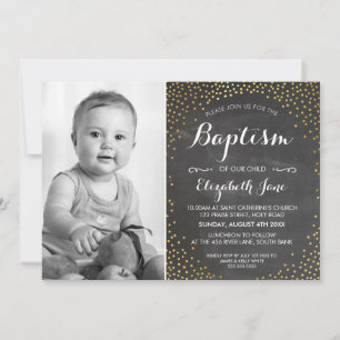Invitación FOTO BAPTISM lindo mini oro confetti tiza