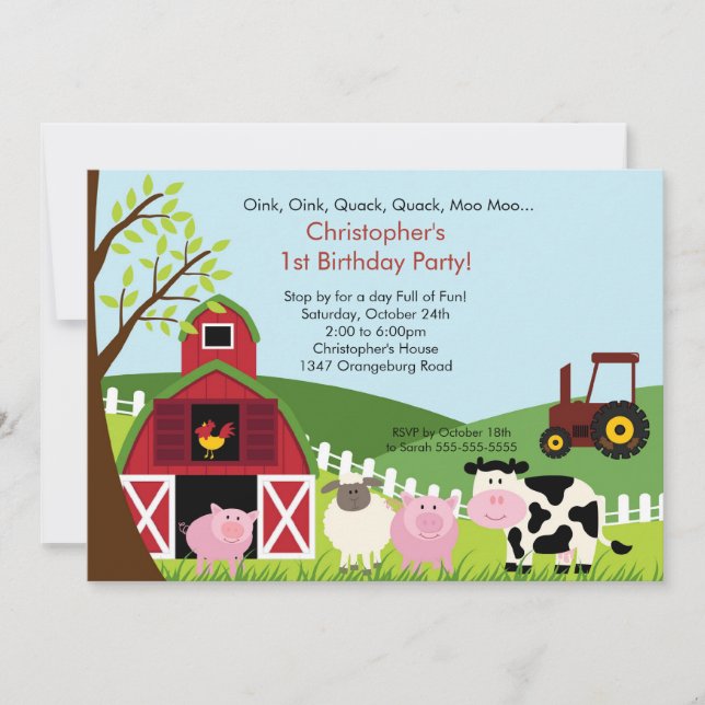 Invitación Foto Barnyard Fiesta de cumpleaños para los animal (Anverso)