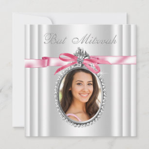Invitación Foto Bat Mitzvah rosa blanca