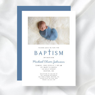 Invitación Foto: Bautismo de chico azul de la cruz religiosa