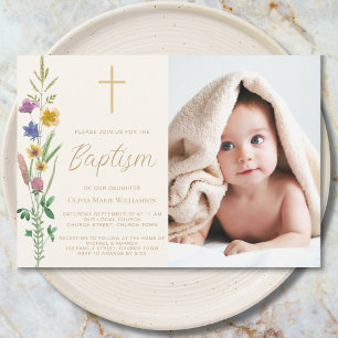 Invitación Foto Bautizo Flor Silvestre