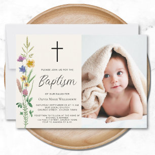 Invitación Foto Bautizo Floral Silvestre
