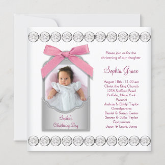 Invitación Foto Bautizo Niña Bebé Rosa Blanca