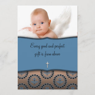 Invitación Foto Bautizo Niño Azul y Marrón