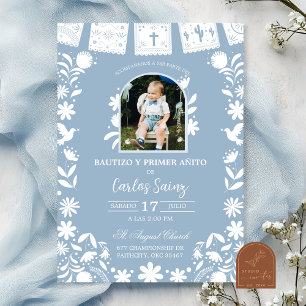 Invitación Foto Bebé Azul Cielito Lindo Bautizo