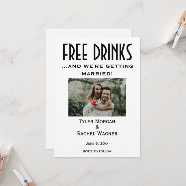 Invitación Foto "Bebidas gratis" Salven las fechas (Anverso/Reverso In Situ)