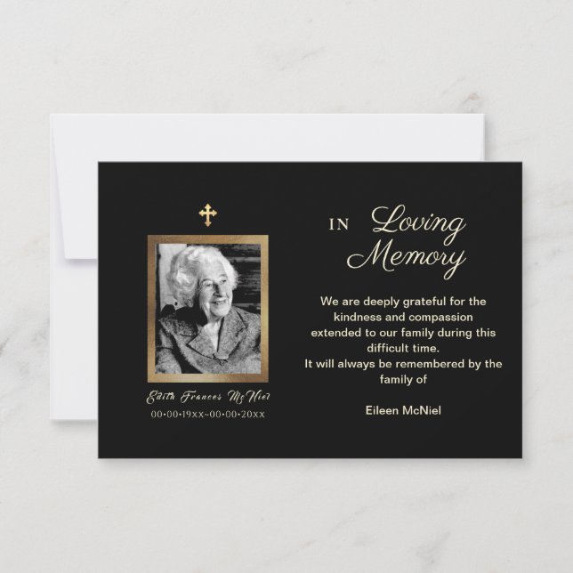 Invitación Foto Bereavement Gracias, luego del funeral (Anverso)