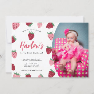 Invitación Foto: Berry de fresa rosa y roja por primera vez