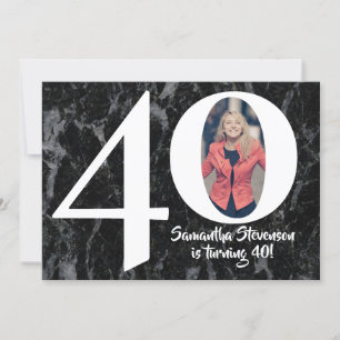 Invitación Foto Big 40 Black Marble Birthday Party