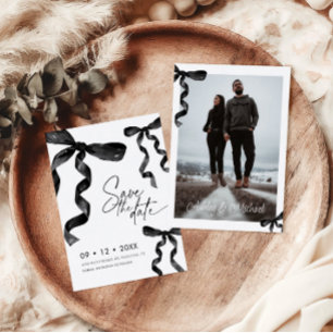 Invitación Foto Black Bow Guardar la fecha