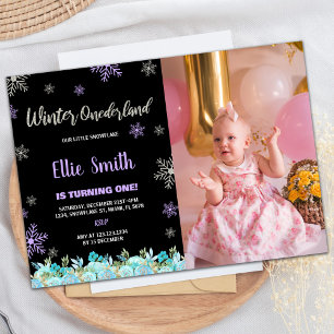 Invitación Foto Black Green Floral Winter ONEderland