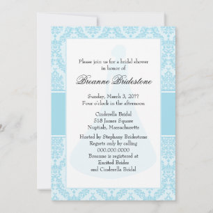 Invitación Foto Blue Damask Bridal Shower