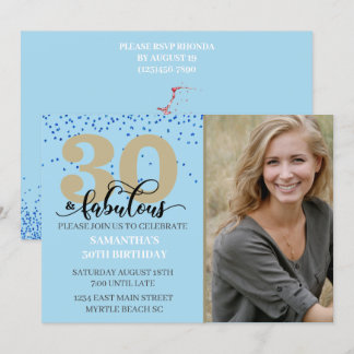 Invitación Foto Blue Gold 30 y fabulosa fiesta de cumpleaños 