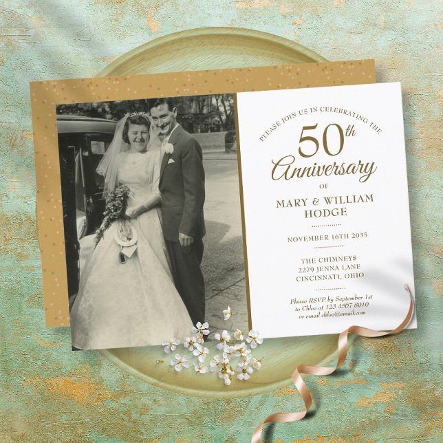 Invitación Foto boda 50 años Confetti de polvo de oro (Subido por el creador)