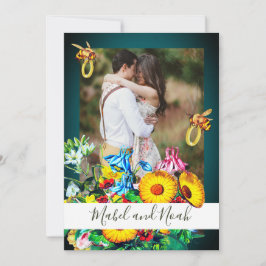 Invitación Foto boda Abejas Florales Oro Esmeralda Eco