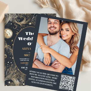 Invitación Foto Boda Celestial de Plata y Oro Elegante