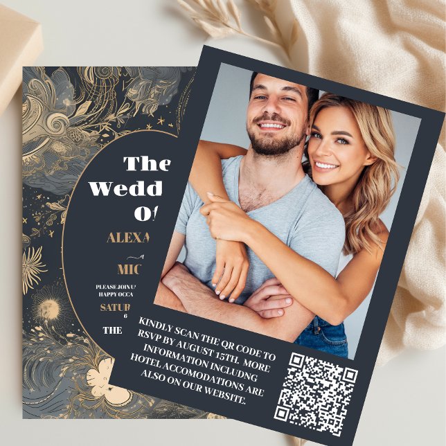Invitación Foto Boda Celestial Elegante Plata Oro (Subido por el creador)