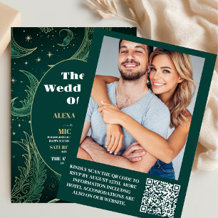 Invitación Foto Boda Celestial Esmeralda Verde Dorado
