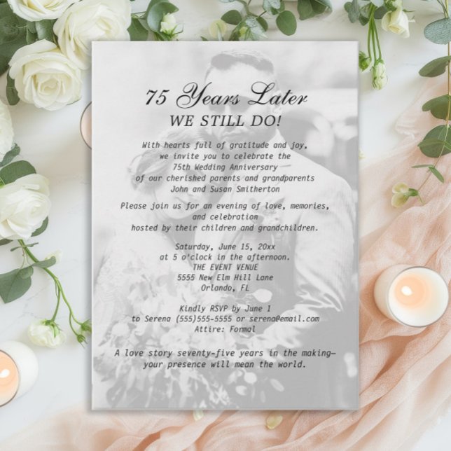 Invitación Foto Boda de 75 años elegante formal (75th wedding anniversary photo invitation)