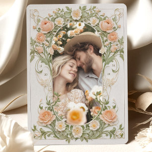 Invitación Foto Boda de Art Nouveau Peach Ranunculus