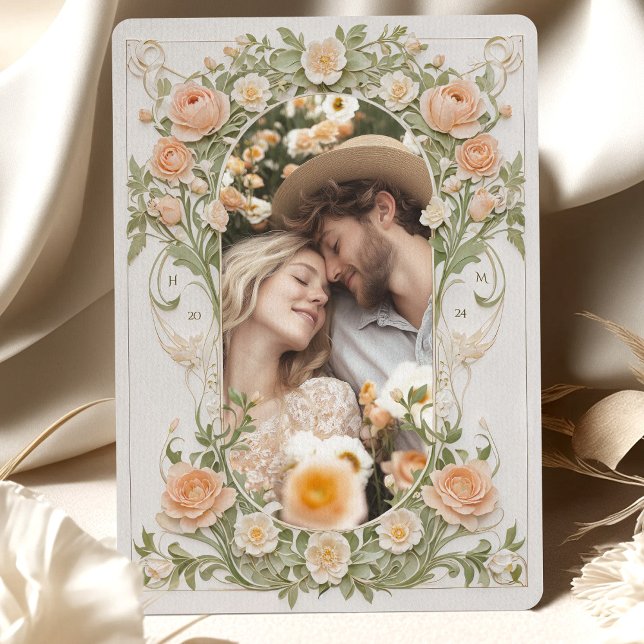 Invitación Foto Boda de Art Nouveau Peach Ranunculus (Subido por el creador)