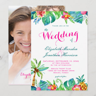 Invitación Foto: Boda de Chevron floral Verde azulado rosa tr