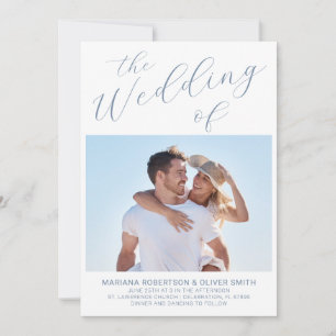 Invitación Foto: Boda de guión azul turbio y Minimalista