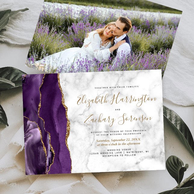 Invitación Foto Boda de Mármol de Purple Gold Agate (Subido por el creador)