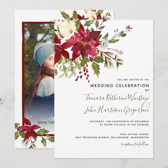 Invitación Foto: Boda de Navidades de energía verde de Poinse (Anverso / Reverso)