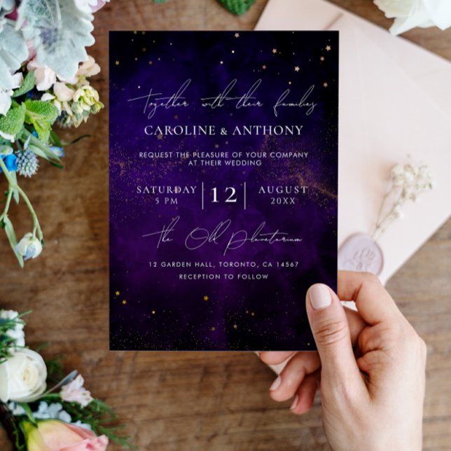 Invitación Foto: Boda de oro mágico oscuro morado (Subido por el creador)