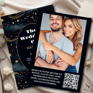 Invitación Foto Boda Estrellas Azules Medianoche Celestiales