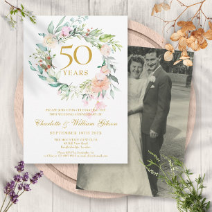 Invitación Foto boda Floral Garland 50º aniversario