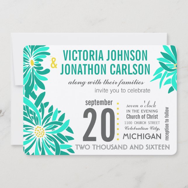 Invitación Foto: Boda floral moderno de la Casa de la Moneda  (Anverso)