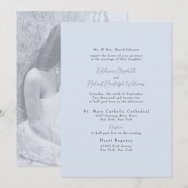 Invitación Foto: Boda formal Dusty Blue Bride Parents (Anverso / Reverso)